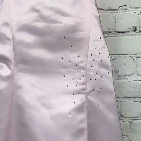 Pink Satin Flower Girl Dress Girls 8 Rhinestone Lace Up Formal Wedding Easter - Picture 6 of 12